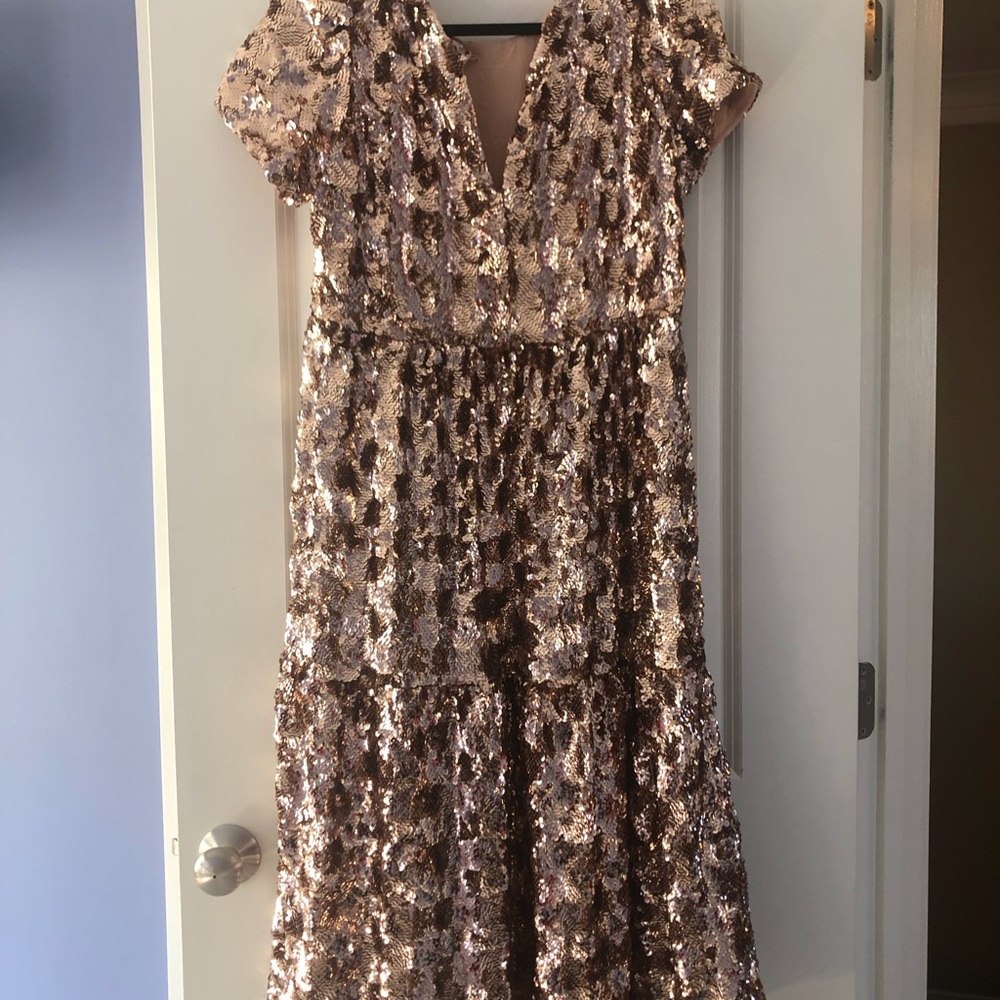 Maeve Anthropologie Bernadette sequin tiered midi dress Size M NWT